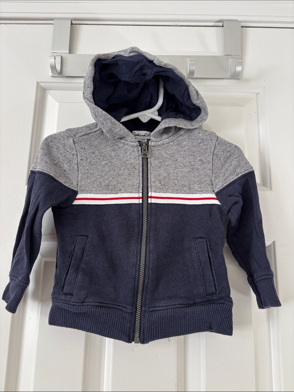 Splendid Navy, Gray & Red-Trim Zip Hoodie